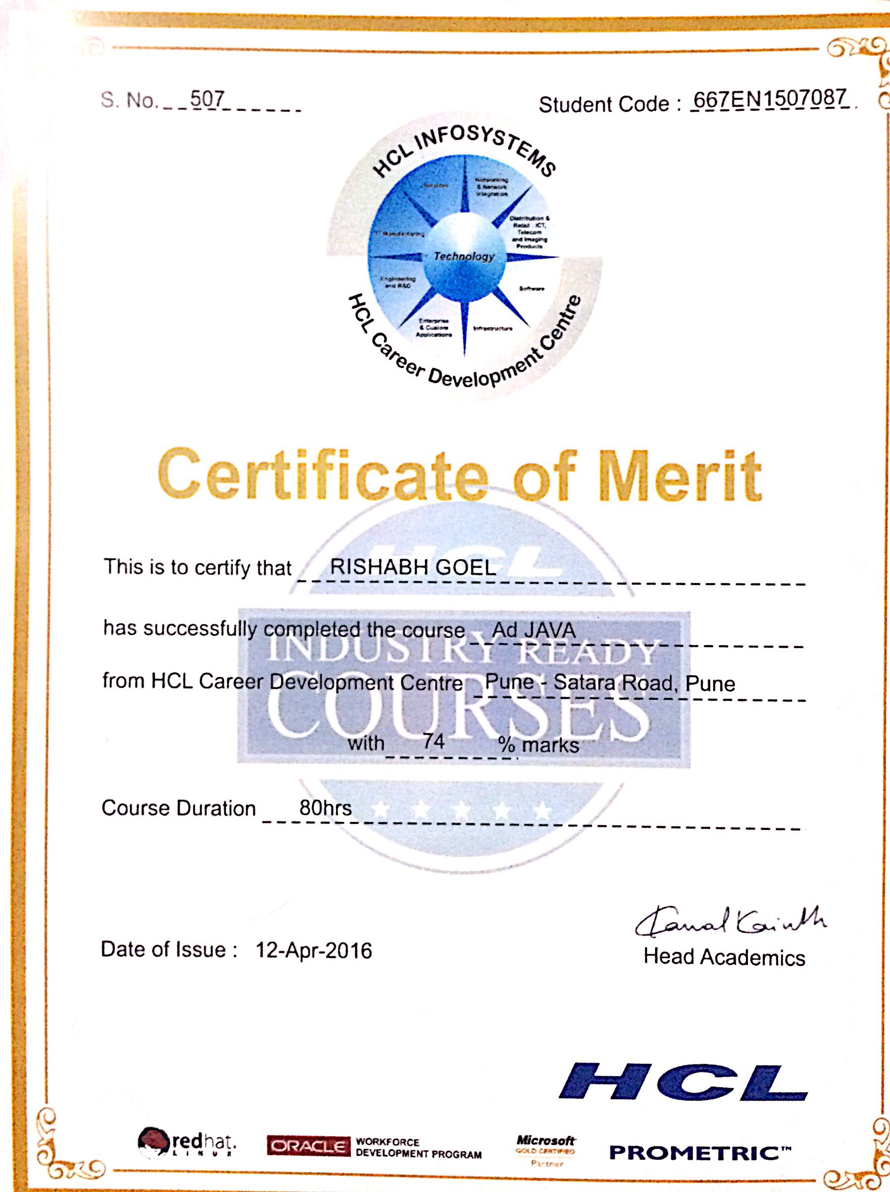 Advance Java Certificate